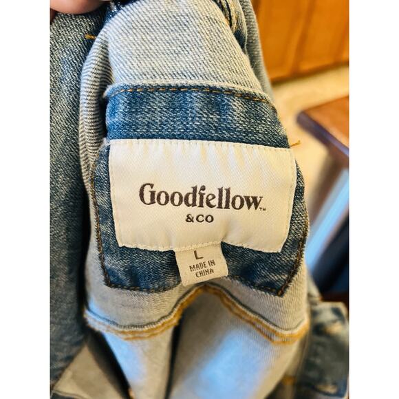 Men's Trucker Denim Jacket - Goodfellow & Co Blue L Denim Fall Coat - Picture 3 of 9